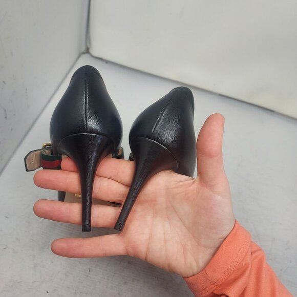 Gucci Black Leather Sylvie Mary Jane Web Pump Shoe - Picture 9 of 10